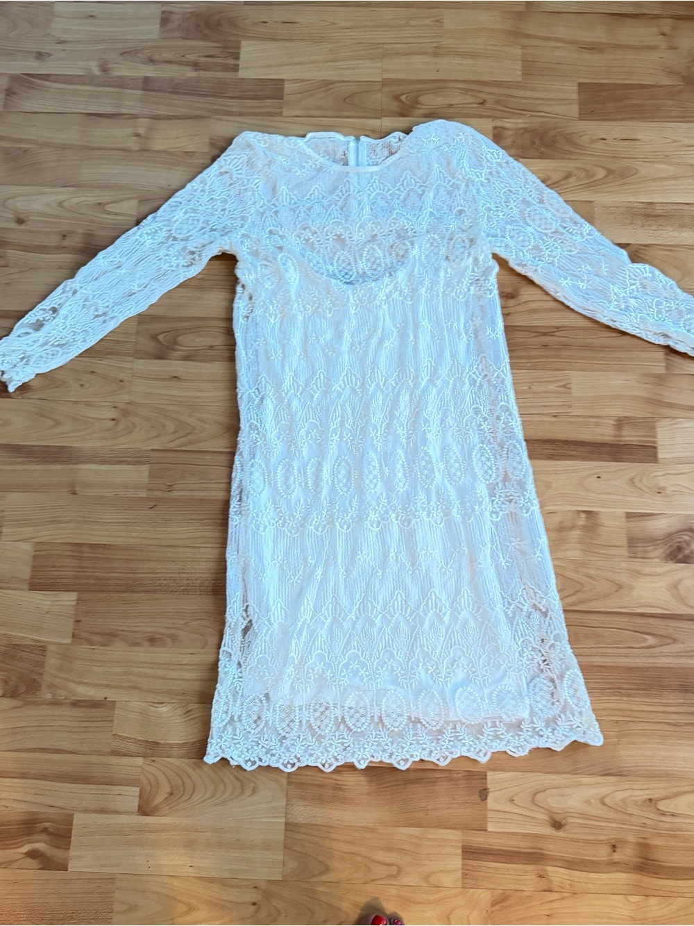 Mango White Lace Long-Sleeve Shift Dress